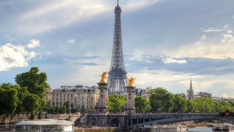 Обои река, мост, корабль, париж, франция, эйфелева башня, сена, river, bridge, ship, paris, france, eiffel tower, hay разрешение 2048x1365 Загрузить