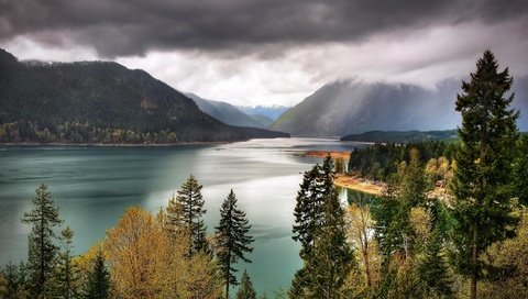 Обои небо, olympic national park, национальный парк олимпик, деревья, озеро, горы, природа, вашингтон, сша, национальный парк, the sky, trees, lake, mountains, nature, washington, usa, national park разрешение 2560x1600 Загрузить