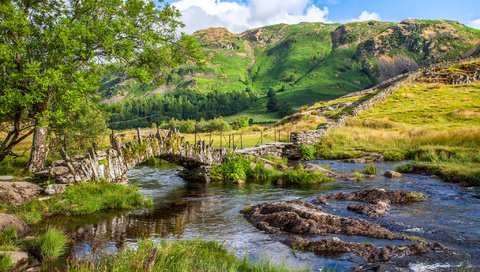 Обои река, горы, мост, англия, little langdale valley, river, mountains, bridge, england разрешение 2048x1365 Загрузить