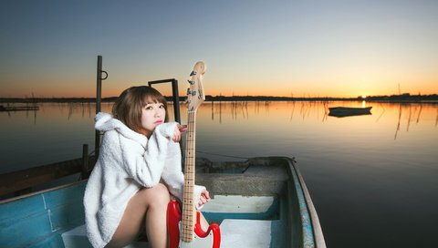 Обои закат, девушка, гитара, музыка, лодка, sunset, girl, guitar, music, boat разрешение 2047x1324 Загрузить