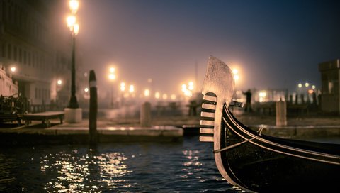 Обои ночь, фонари, венеция, канал, гондола, италия, night, lights, venice, channel, gondola, italy разрешение 3840x2400 Загрузить