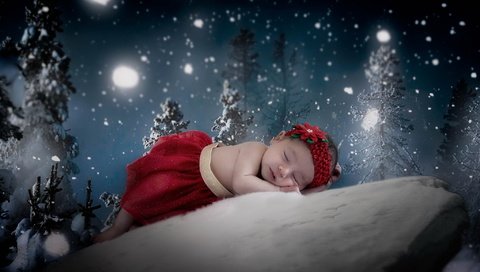 Обои зима, настроение, дети, девочка, фотошоп, младенец, winter, mood, children, girl, photoshop, baby разрешение 2047x1177 Загрузить