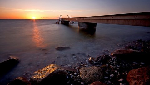 Обои закат, море, мост, sunset, sea, bridge разрешение 2560x1600 Загрузить