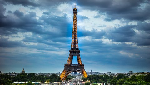 Обои пейзаж, город, париж, франция, эйфелева башня, landscape, the city, paris, france, eiffel tower разрешение 2048x1152 Загрузить