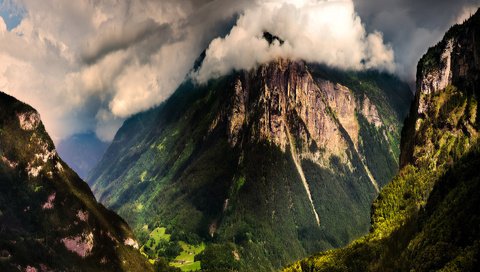 Обои горы, лес, вид, швейцария, дома, ущелье, долина, mountains, forest, view, switzerland, home, gorge, valley разрешение 1920x1200 Загрузить