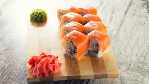 Обои начинка, роллы, блюдо, японская кухня, имбирь, красная рыба, filling, rolls, dish, japanese cuisine, ginger, red fish разрешение 5560x3707 Загрузить