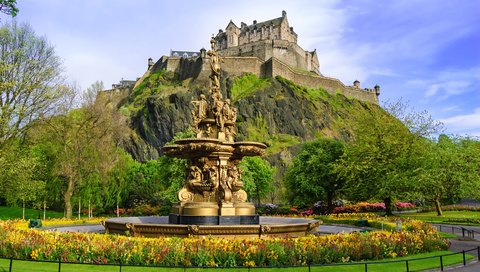 Обои замок, город, фонтан, шотландия, эдинбург, ross fountain, castle, the city, fountain, scotland, edinburgh разрешение 3600x2394 Загрузить