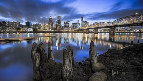 Обои ночь, огни, город, сша, орегон, bing, портленд, night, lights, the city, usa, oregon, portland разрешение 1920x1200 Загрузить