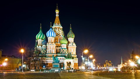 Обои ночь, огни, москва, памятник, собор василия блаженного, night, lights, moscow, monument, st. basil's cathedral разрешение 1920x1200 Загрузить