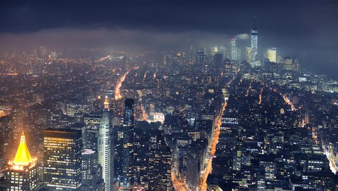 Обои ночь, огни, панорама, город, сша, нью-йорк, night, lights, panorama, the city, usa, new york разрешение 2880x1800 Загрузить