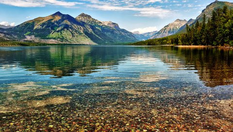 Обои небо, озеро, горы, камни, сша, штат монтана, озеро макдональд, mcdonald lake, the sky, lake, mountains, stones, usa, montana разрешение 2048x1235 Загрузить