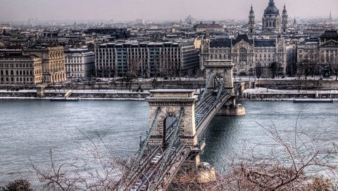 Обои мост, венгрия, будапешт, чейн-бридж, bridge, hungary, budapest, the chain bridge разрешение 2560x1600 Загрузить