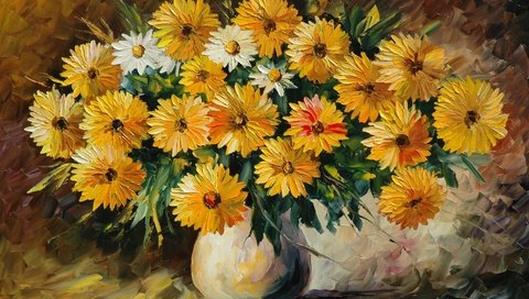 Обои цветы, букет, ваза, живопись, leonid afremov, flowers, bouquet, vase, painting разрешение 2813x1869 Загрузить