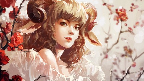 Обои арт, девушка, взгляд, рога, живопись, art, girl, look, horns, painting разрешение 2520x1542 Загрузить