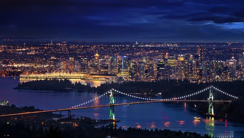 Обои ночь, мост, ванкувер, даунтаун, канада, мостики, night, bridge, vancouver, downtown, canada, bridges разрешение 3360x2100 Загрузить