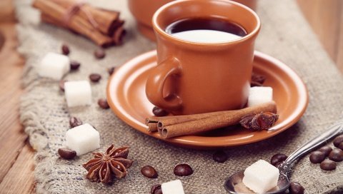 Обои корица, кофе, блюдце, чашка, сахар, ваниль, cinnamon, coffee, saucer, cup, sugar, vanilla разрешение 3800x2533 Загрузить