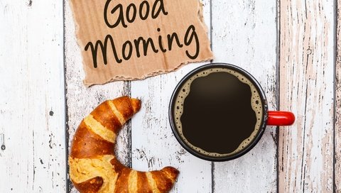 Обои кофе, кубок, круассан, доброе утро, coffee, cup, croissant, good morning разрешение 2880x2120 Загрузить