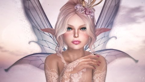 Обои цветы, девушка, крылья, фея, эльф, flowers, girl, wings, fairy, elf разрешение 3300x1759 Загрузить