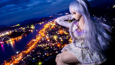 Обои ночь, огни, девушка, город, кукла, night, lights, girl, the city, doll разрешение 3600x2400 Загрузить