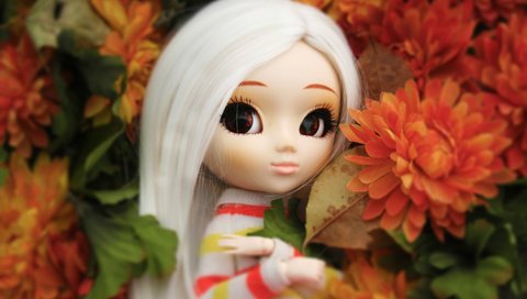 Обои цветы, кукла, большие глаза, flowers, doll, big eyes разрешение 3456x2304 Загрузить