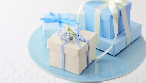 Обои цветы, подарки, коробка, ленты, голубой.белый, flowers, gifts, box, tape, blue.white разрешение 1920x1200 Загрузить