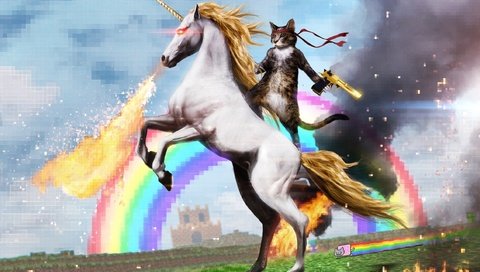 Обои единорог, кот в сапогах, unicorn, puss in boots разрешение 2560x1440 Загрузить