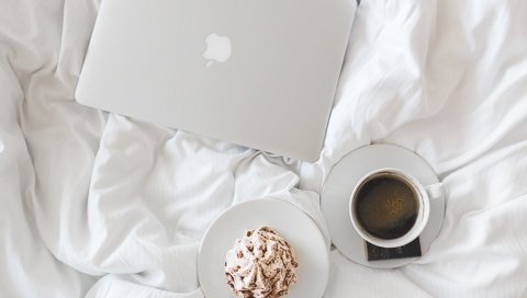 Обои кофе, чашка, ноутбук, пирожное, эппл, coffee, cup, laptop, cake, apple разрешение 1920x1200 Загрузить