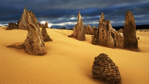 Обои скалы, природа, пустыня, австралия, nambung desert, rocks, nature, desert, australia разрешение 2048x1360 Загрузить