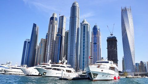 Обои яхты, небоскребы, порт, дубаи, высотки, дубай, harbor, yachts, skyscrapers, port, dubai разрешение 3840x2160 Загрузить