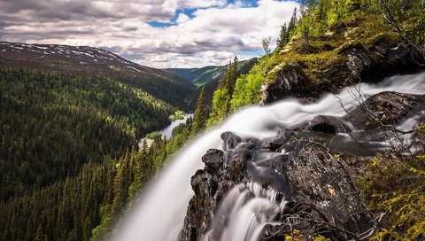 Обои река, природа, гора, водопад, river, nature, mountain, waterfall разрешение 2048x1365 Загрузить