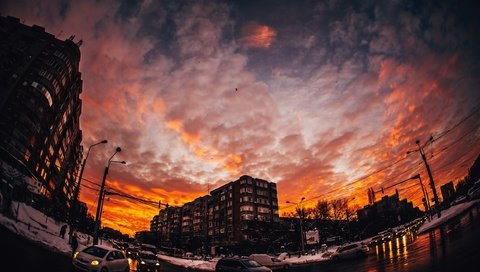 Обои облака, дома, улица, автомобили, clouds, home, street, cars разрешение 2500x1667 Загрузить