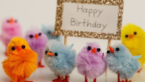 Обои разноцветные, праздник, день рождения, цыплята, с днем ​​рождения, colorful, holiday, birthday, chickens, happy birthday разрешение 2048x1365 Загрузить
