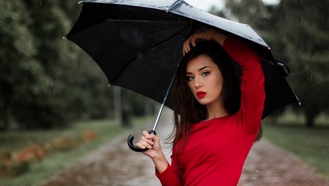 Обои девушка, брюнетка, модель, грудь, зонт, макияж, красное платье, nastya_gepp, девушка с зонтом, girl with umbrella, girl, brunette, model, chest, umbrella, makeup, red dress разрешение 5120x3413 Загрузить