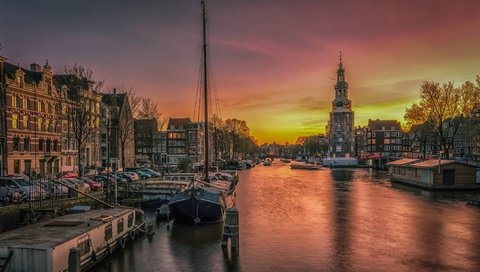 Обои закат, корабли, канал, набережная, нидерланды, амстердам, sunset, ships, channel, promenade, netherlands, amsterdam разрешение 2048x1295 Загрузить