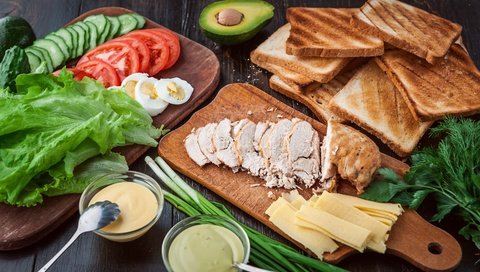 Обои зелень, сэндвич, сыр, бутерброды, хлеб, тосты, овощи, ингредиенты, мясо, курица, соус, авокадо, greens, sandwich, cheese, sandwiches, bread, toast, vegetables, ingredients, meat, chicken, sauce, avocado разрешение 4200x2795 Загрузить