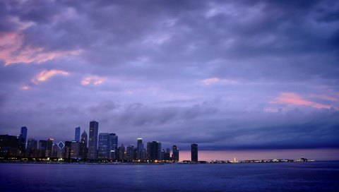 Обои огни, вечер, америка, небоскребы, сша, чикаго, lights, the evening, america, skyscrapers, usa, chicago разрешение 2560x1543 Загрузить