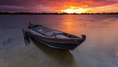 Обои озеро, закат, горизонт, лодка, lake, sunset, horizon, boat разрешение 2560x1707 Загрузить