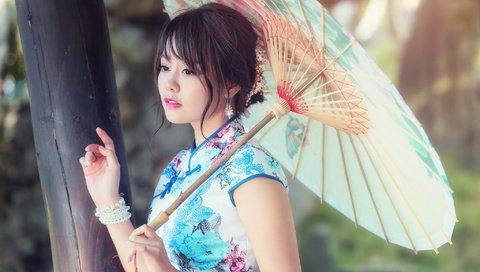 Обои стиль, девушка, платье, лицо, зонтик, азиатка, style, girl, dress, face, umbrella, asian разрешение 2048x1365 Загрузить