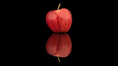 Обои отражение, фрукты, минимализм, черный фон, яблоко, reflection, fruit, minimalism, black background, apple разрешение 4000x2670 Загрузить