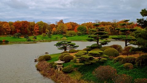 Обои трава, чикаго, деревья, botanic garden, дизайн, парк, кусты, осень, сша, пруд, grass, chicago, trees, design, park, the bushes, autumn, usa, pond разрешение 2525x1500 Загрузить