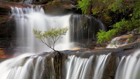 Обои скалы, водопад, поток, австралия, новый южный уэльс, rocks, waterfall, stream, australia, new south wales разрешение 1920x1080 Загрузить