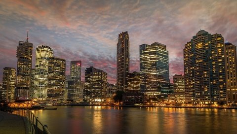 Обои панорама, город, небоскребы, австралия, брисбен, panorama, the city, skyscrapers, australia, brisbane разрешение 2048x1120 Загрузить