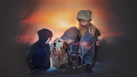 Обои собака, дети, девочка, пес, друзья, мальчики, amber bauerle, dog, children, girl, friends, boys разрешение 2000x1333 Загрузить