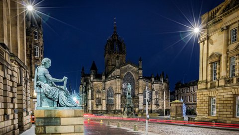 Обои ночь, эдинбург, храм, уличные фонари, собор, st giles' cathedral, эдинбургский собор, город, дома, улица, памятник, шотландия, night, edinburgh, temple, street lights, cathedral, the city, home, street, monument, scotland разрешение 4005x2590 Загрузить