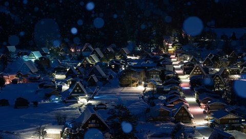 Обои ночь, снег, зима, город, япония, сиракава, night, snow, winter, the city, japan, shirakawa разрешение 1920x1080 Загрузить