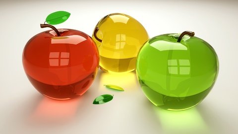 Обои разноцветные, яблоки, графика, стеклянные, 3д, colorful, apples, graphics, glass, 3d разрешение 3840x2400 Загрузить