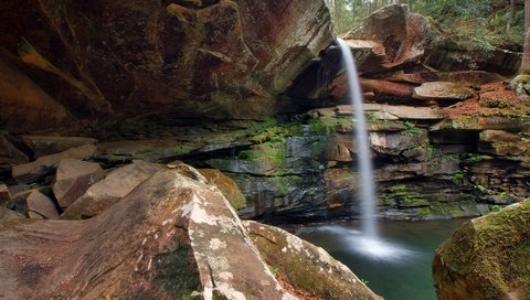Обои скалы, камни, водопад, сша, кентукки, jackson county park, rocks, stones, waterfall, usa, kentucky разрешение 2048x1413 Загрузить