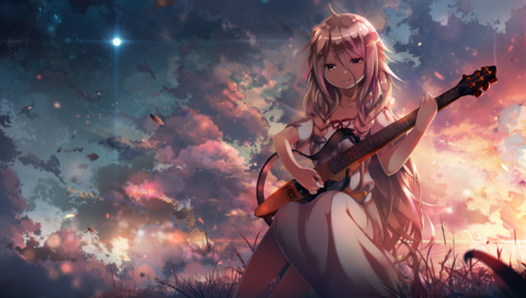 Обои девушка, гитара, аниме, girl, guitar, anime разрешение 2194x1234 Загрузить