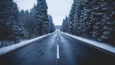 Обои дорога, деревья, природа, зима, road, trees, nature, winter разрешение 2048x1365 Загрузить