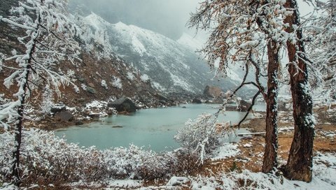 Обои река, горы, снег, природа, зима, россия, алтай, vladimir lipetskih, river, mountains, snow, nature, winter, russia, altay разрешение 1920x1147 Загрузить